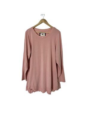 Cupio Woman Pink Crewneck Long Sleeve Lagenlook Pullover Tunic Top Size 1X Soft